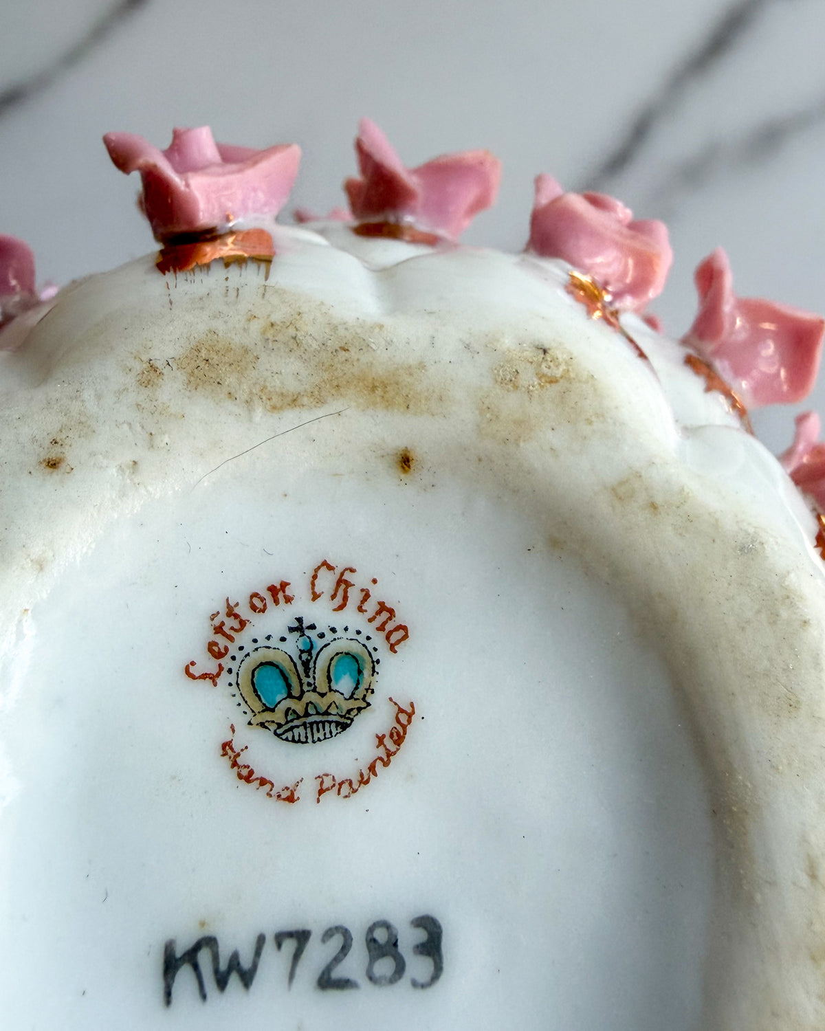 Vintage Lefton China Applied Pink Rosebud Vase Hand Painted Porcelain with Gold Trim KW7283