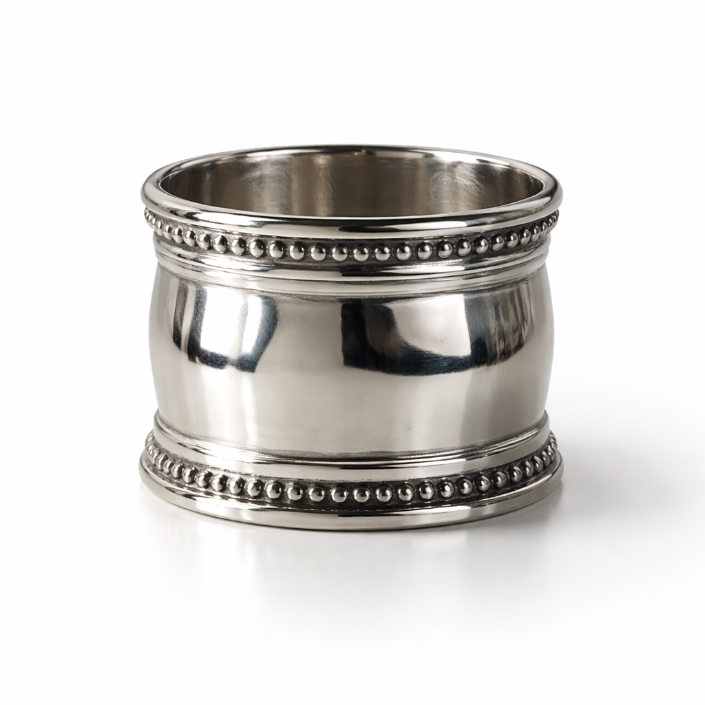 Bombay Silverplate Napkin Rings – Set of Four – Beaded Edge – New in Box