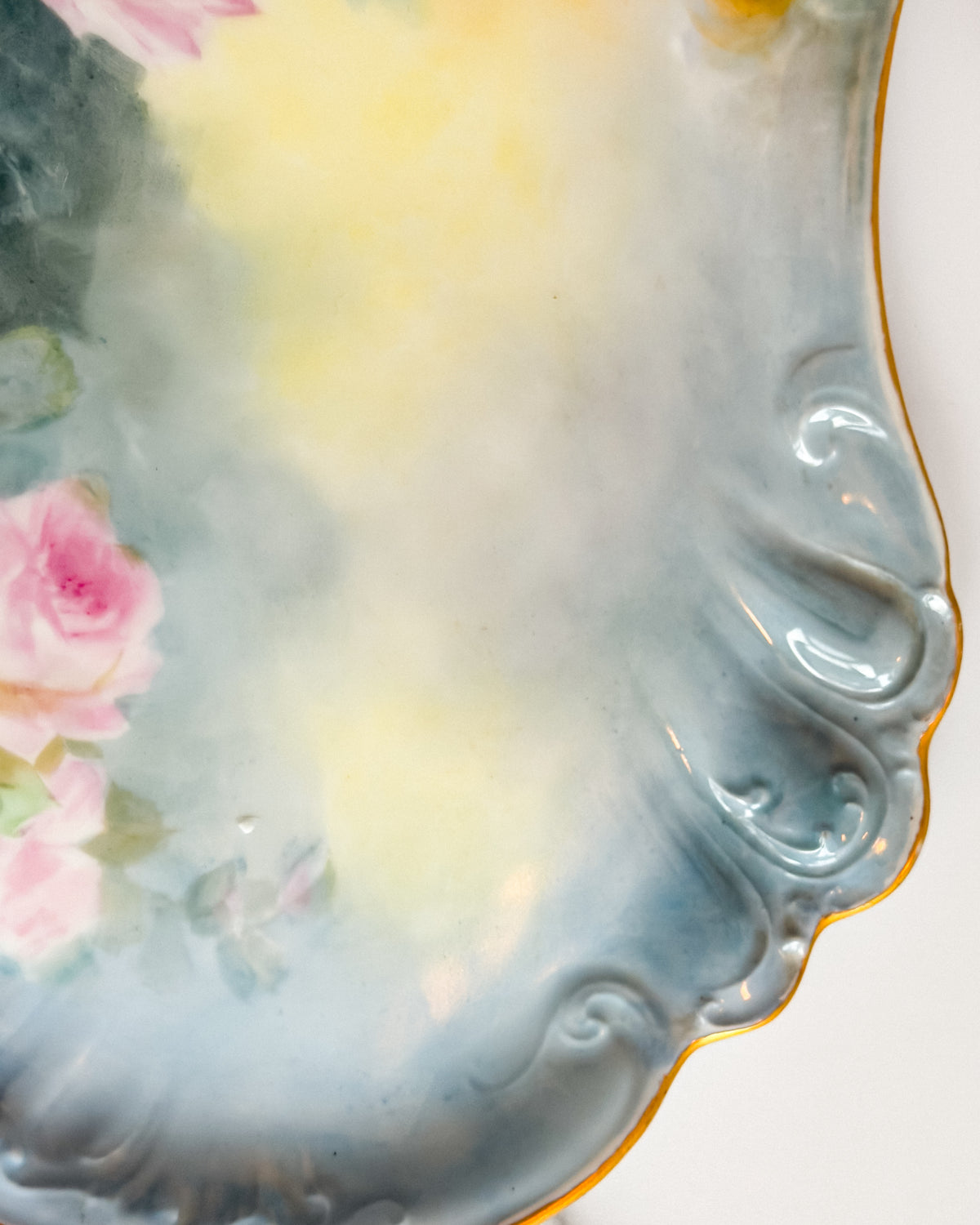 Antique W.G. & Co. Limoges France Hand Painted Rose Serving Platter Gold Trim