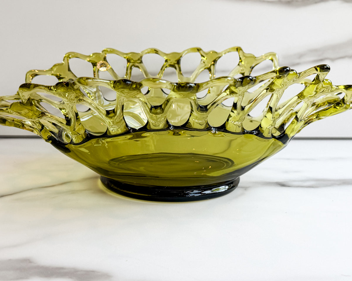 Vintage Westmoreland Avocado Green Glass Open Lace Bowl