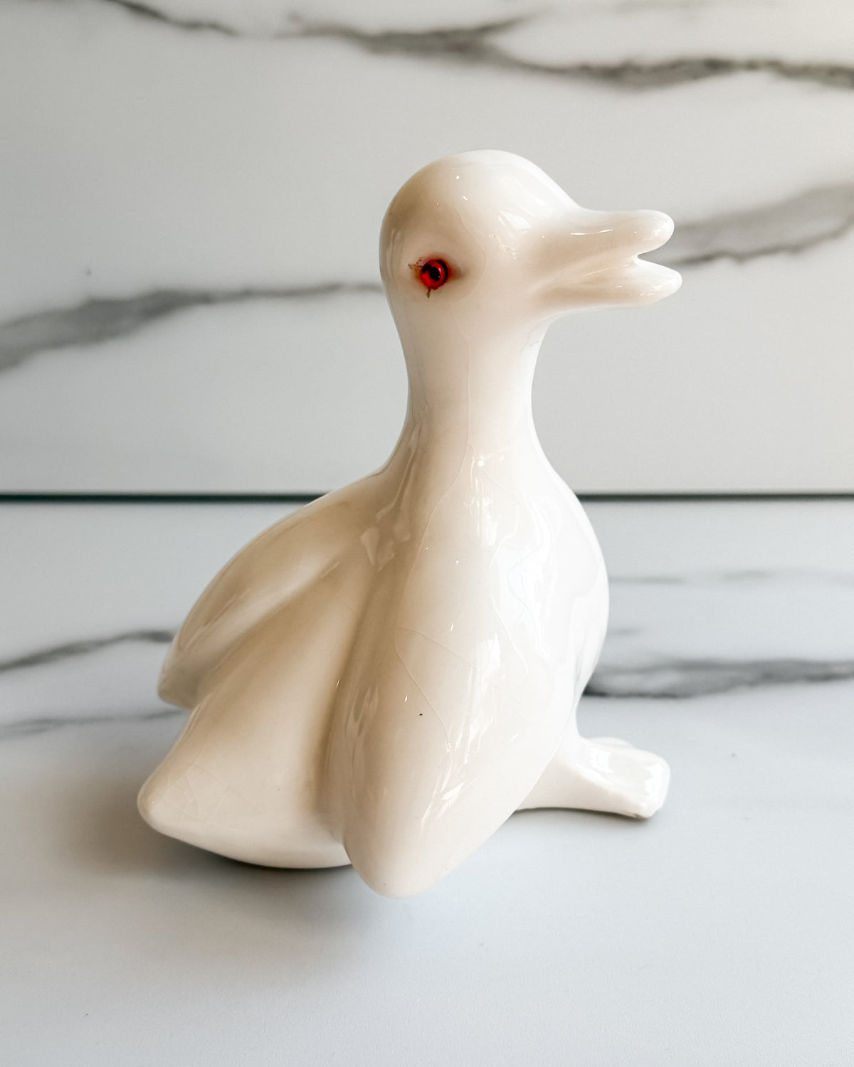 Vintage White Ceramic Duck Figurines with Red Eyes Set of 3