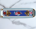 Vintage Neiman Marcus Porcelain Floral Vanity Tray Blue & Gold Trinket Dish