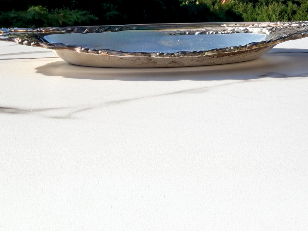 Vintage Silverplate Oval Serving Tray Ornate Scroll Edge 14”