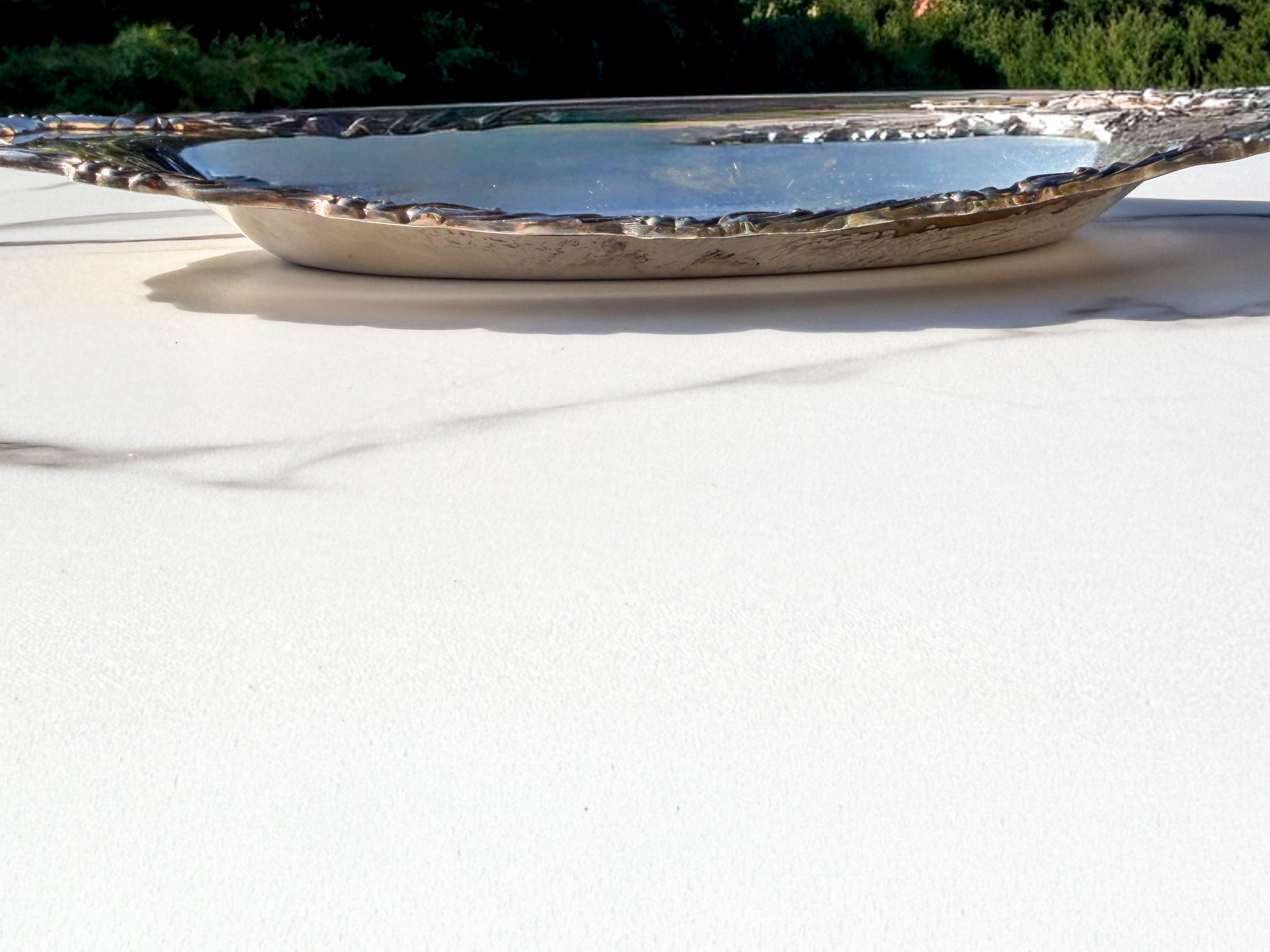 Vintage Silverplate Oval Serving Tray Ornate Scroll Edge 14”