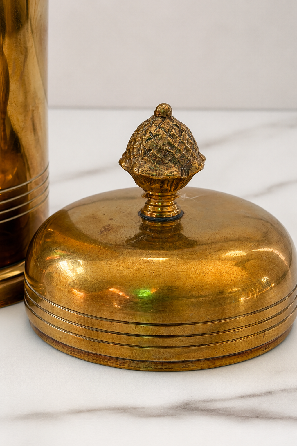 Vintage Brass Lidded Canister with Acorn Finial