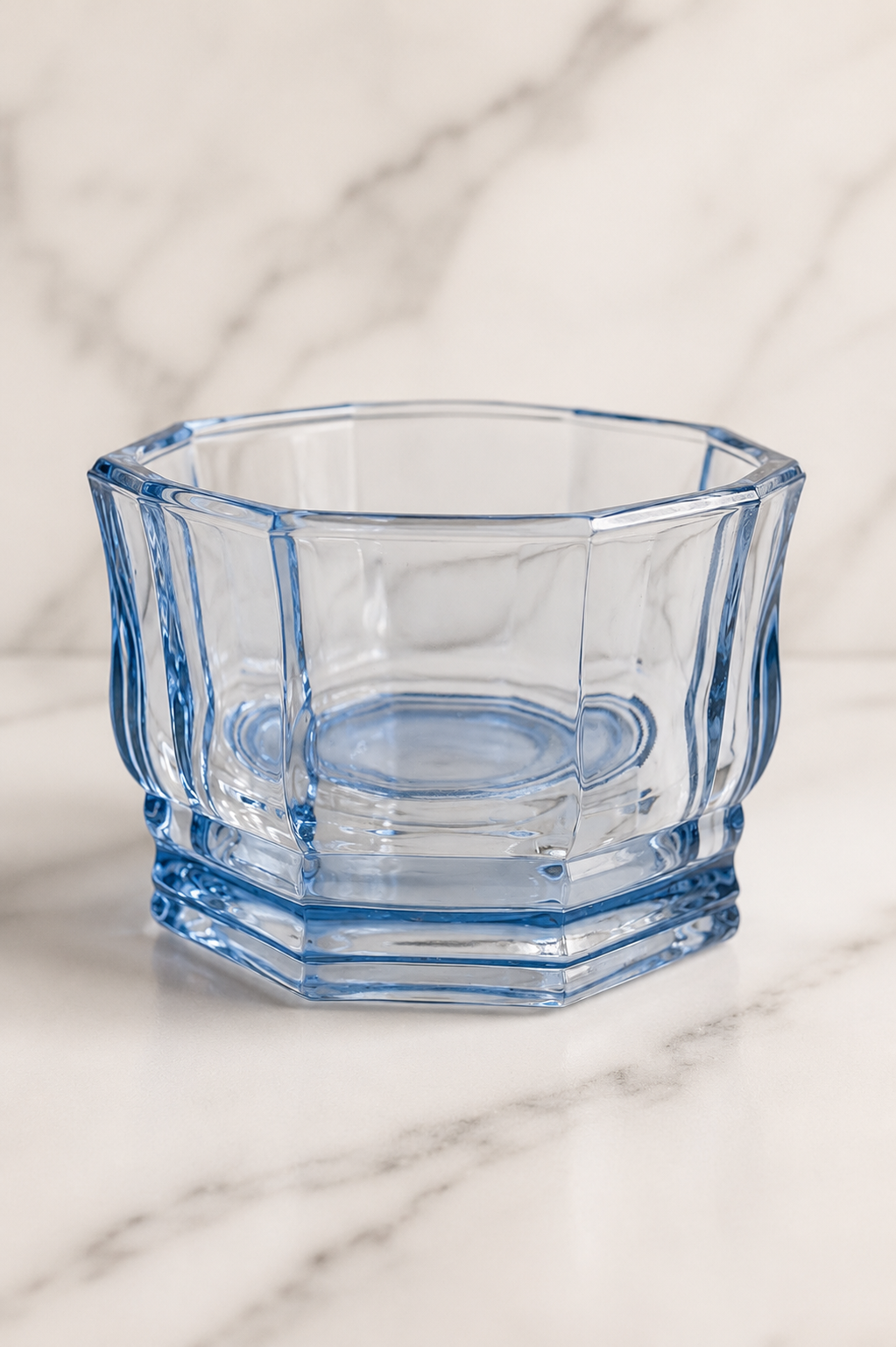 Vintage Blue Glass Octagon Bowl – 5.5” Decorative Candy Dish, Trinket Bowl, Pressed Glass