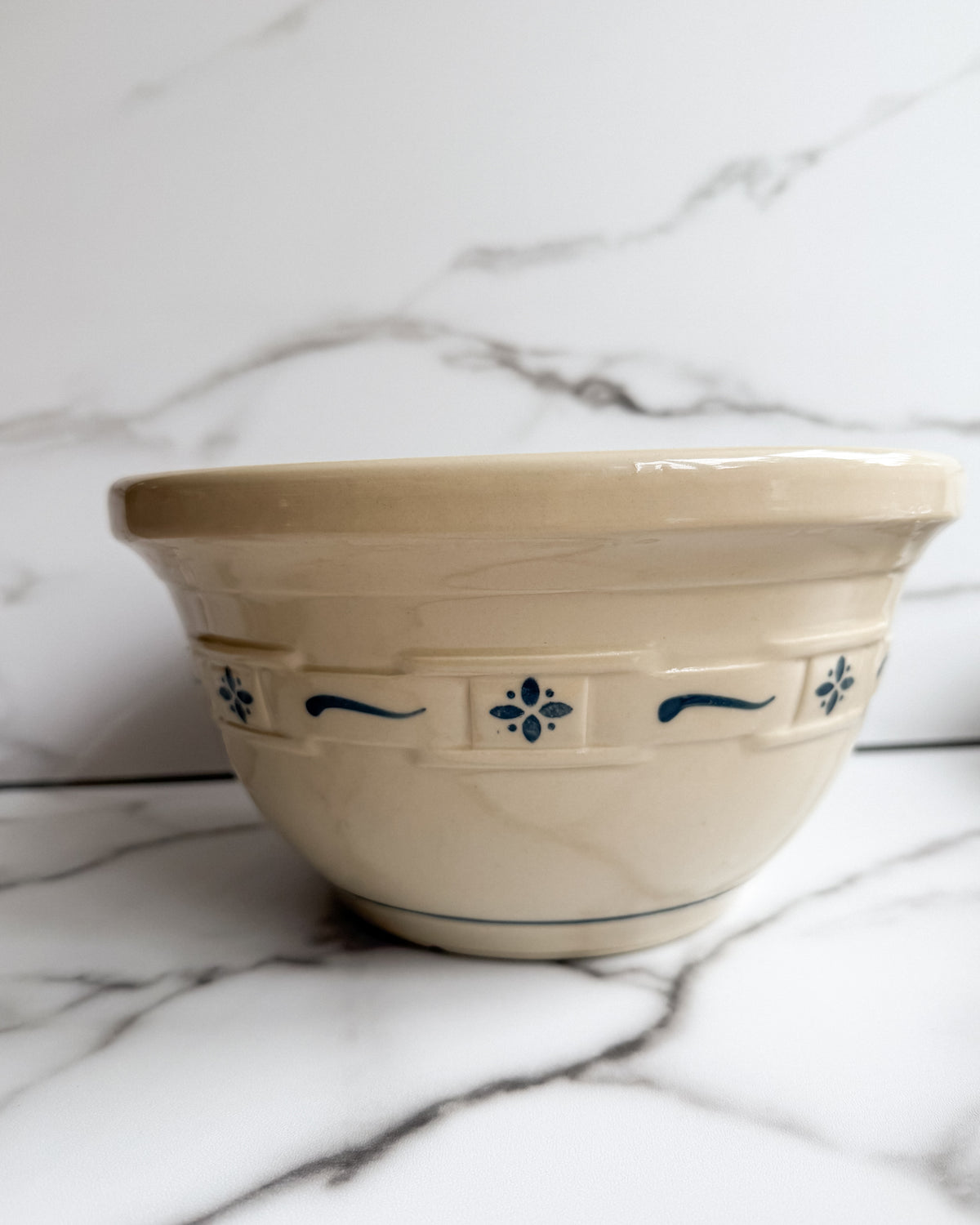 Longaberger Pottery Set of 3 Nesting Mixing Bowls Blue & Ivory 1991
