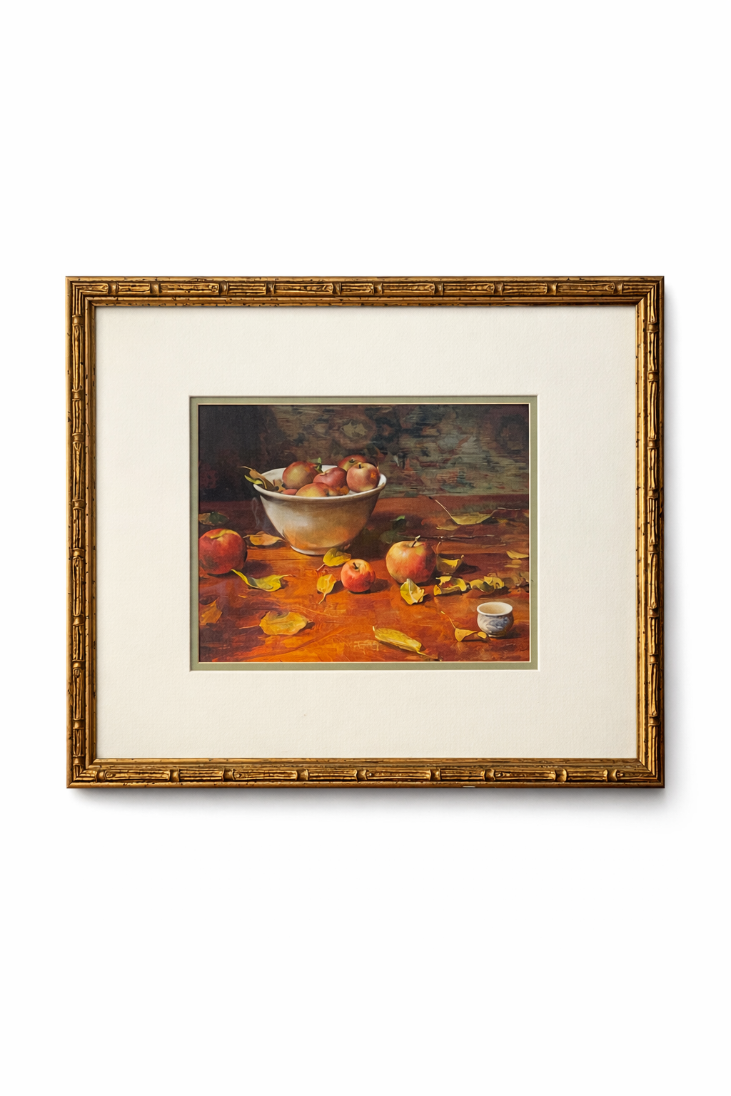 Still Life Apple Print in Bamboo Style Gold Frame