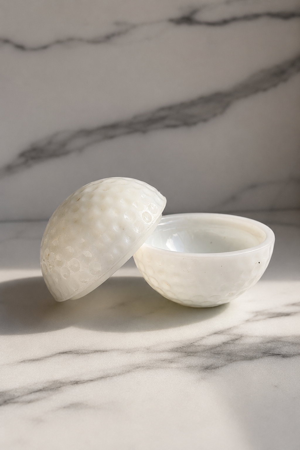 Anchor Hocking milk glass golf ball shaped trinket box