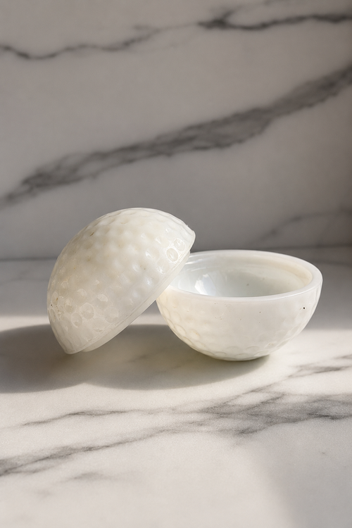 Anchor Hocking milk glass golf ball shaped trinket box
