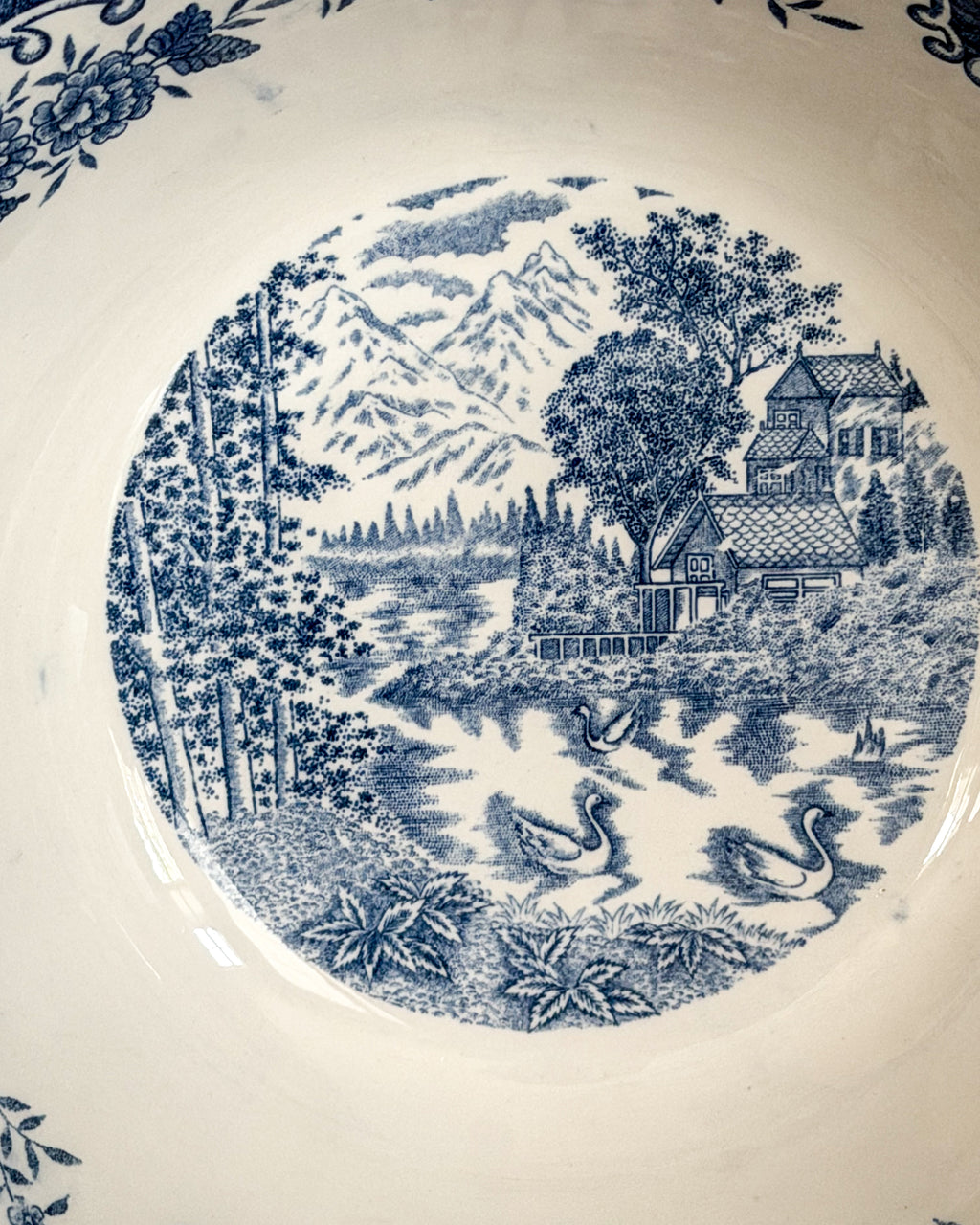 Vintage Blue & White English Village Transferware Serving Bowl | Made in Japan