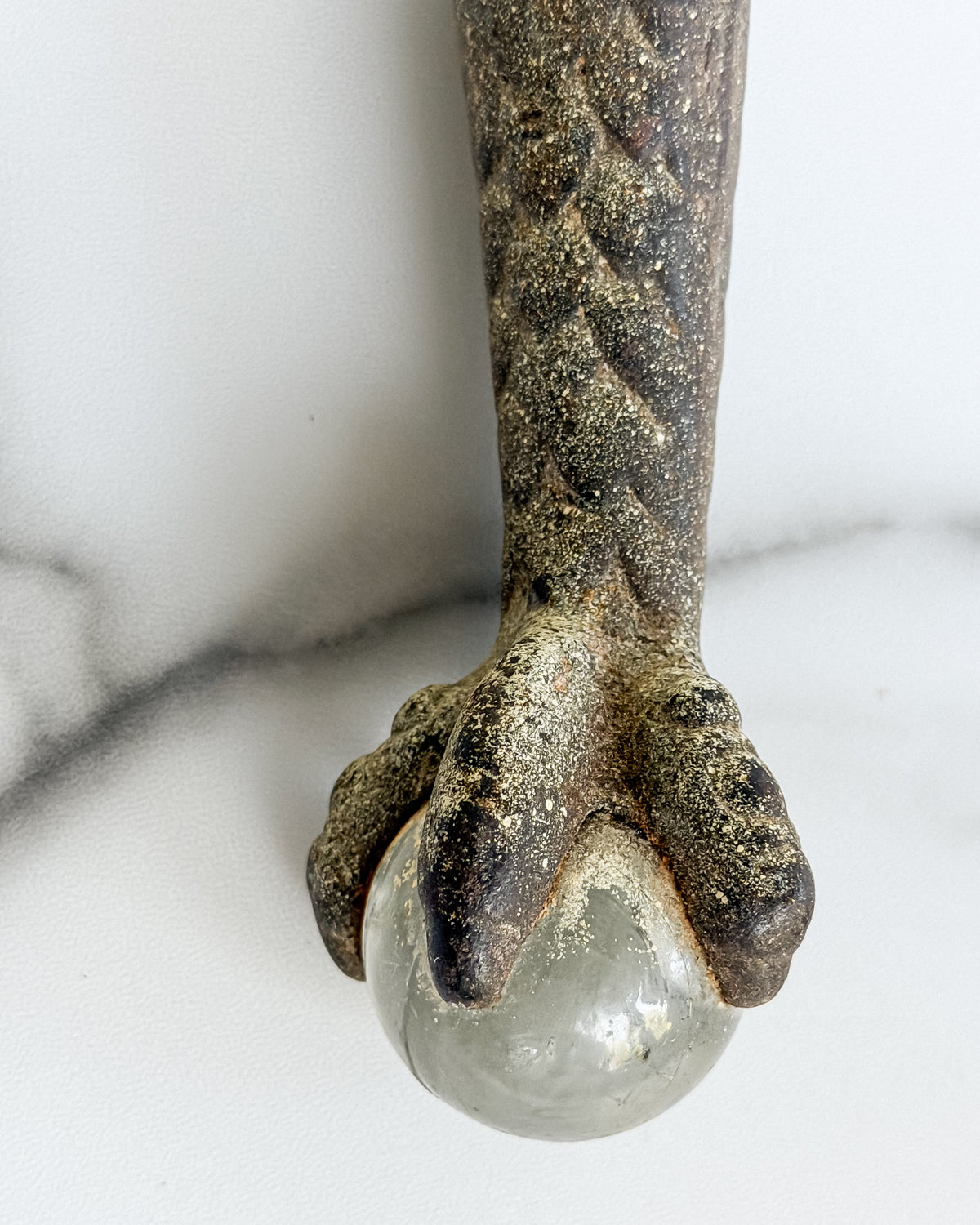 Antique Glass Ball & Claw Furniture Foot 4” Metal Talon Salvaged Furniture Hardware Architectural Salvage
