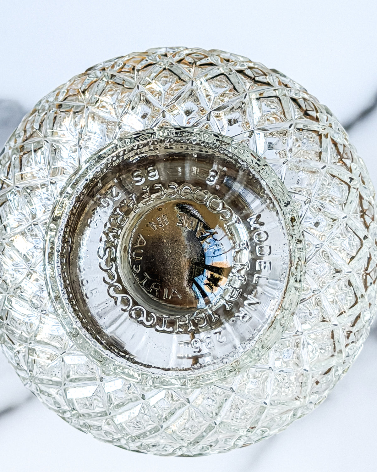 Vintage Austrian Crystal Glass Oil Lamp Diamond Pattern Hurricane Lamp