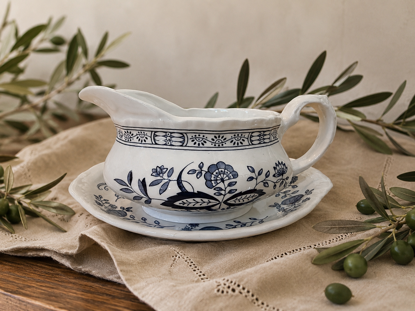 Vintage Enoch Wedgwood “Blue Heritage” Gravy Boat & Underplate Set