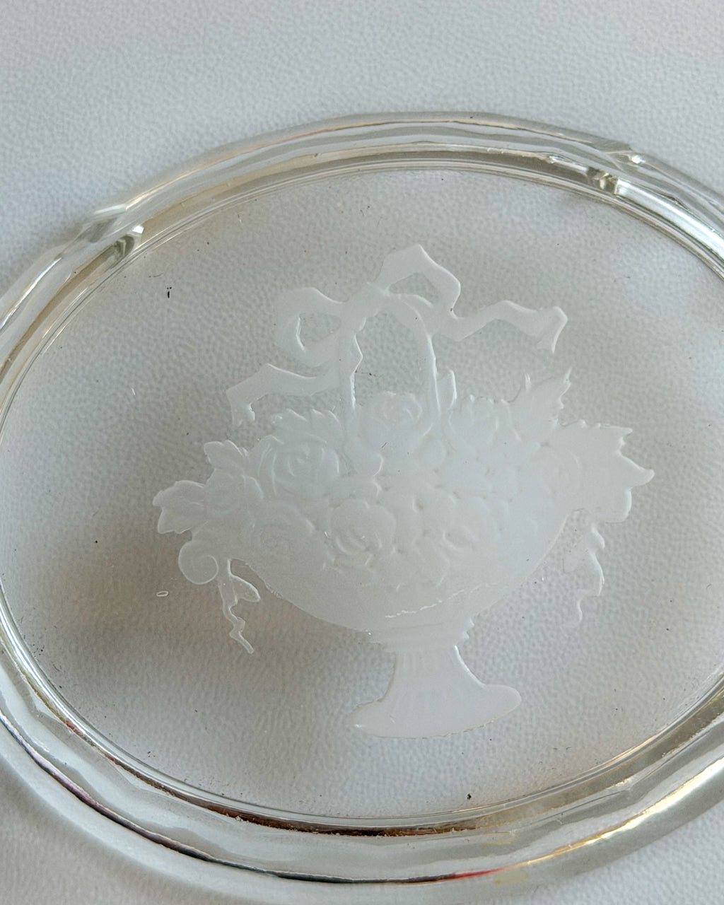 Vintage Etched Glass Place Card Holders Set of 6,  Floral Basket Design | Elegant Wedding & Dinner Table Decor
