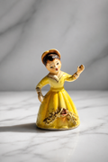 Vintage Made in Japan Little Porcelain Girl Figurine in Yellow Dress with Spaghetti Lace
