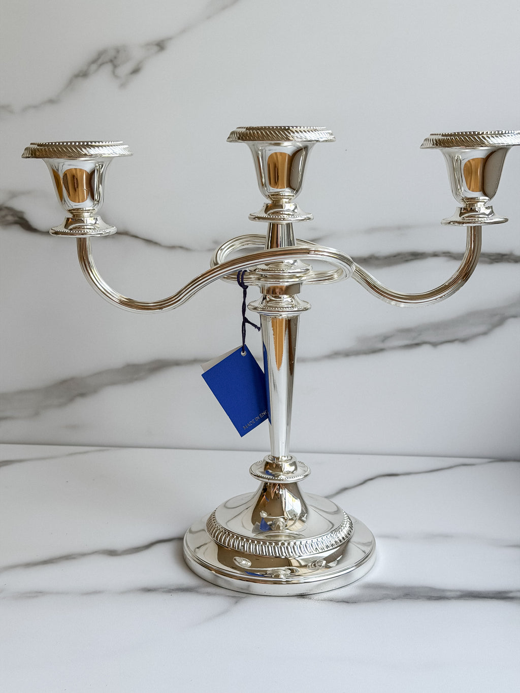 Vintage Silver-Plated Three-Arm Candelabra Made in England