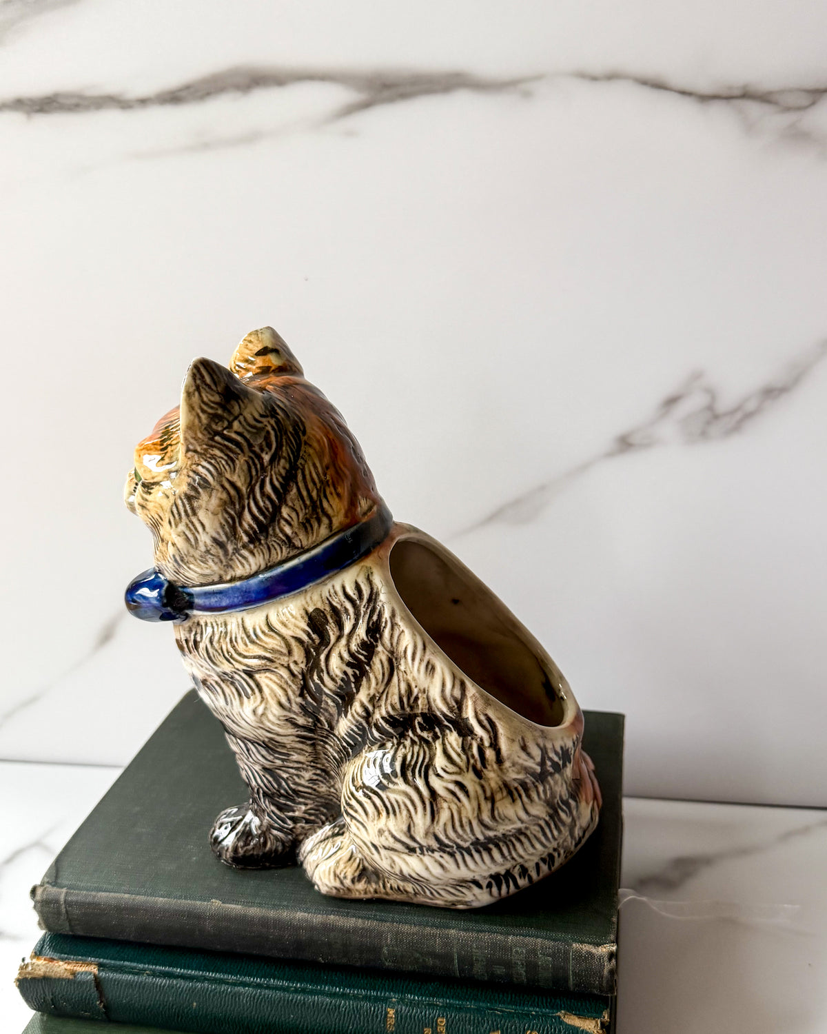 Vintage MCM Ceramic Cat Planter with Blue Bow Tie Made in Japan, 6.5”