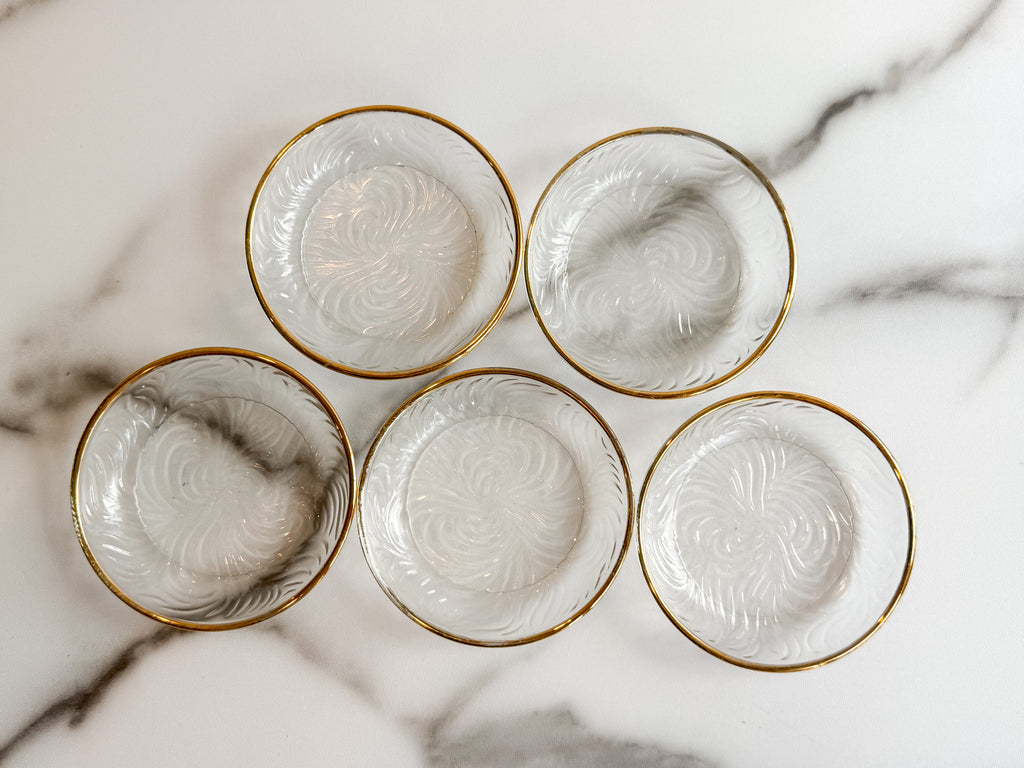Vintage Clear Glass Butter Pats with Gold Trim Set of 5