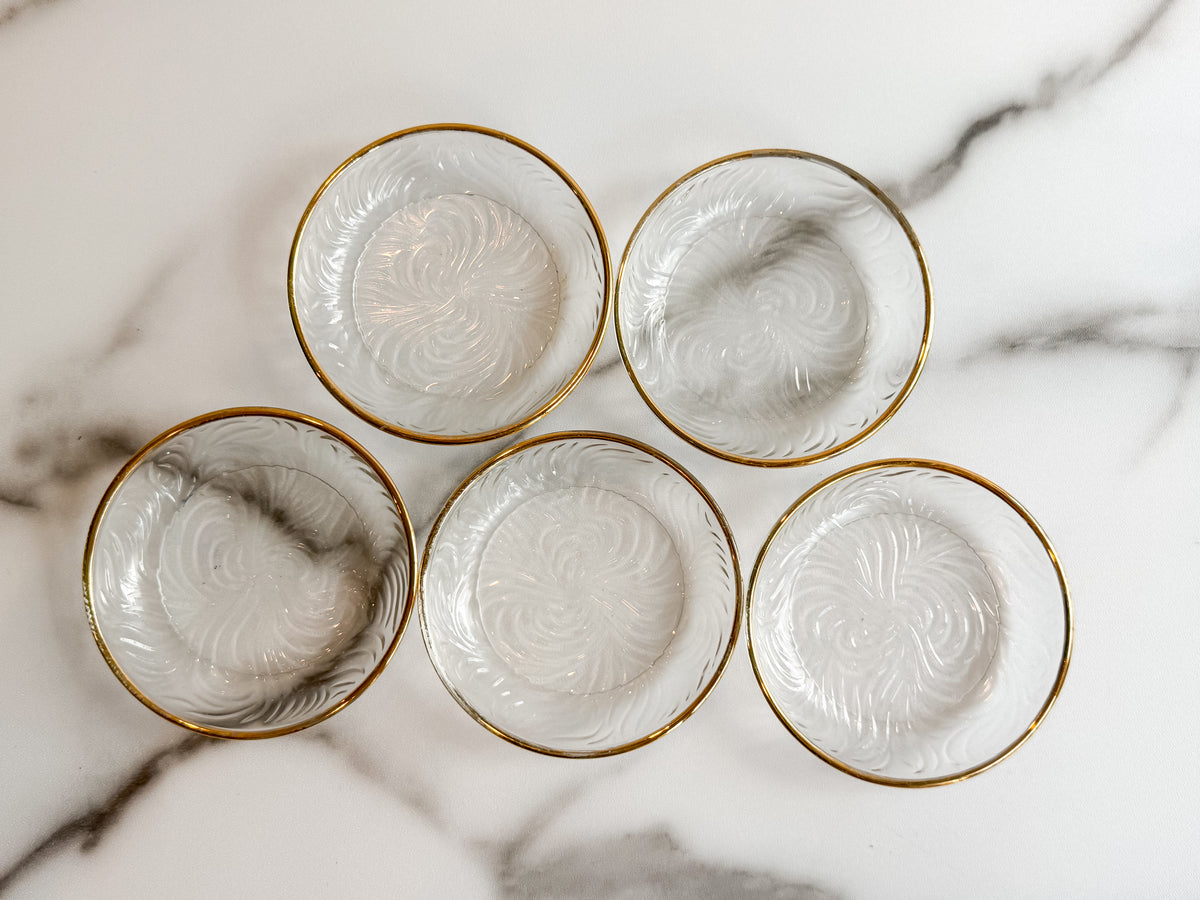 Vintage Clear Glass Butter Pats with Gold Trim Set of 5