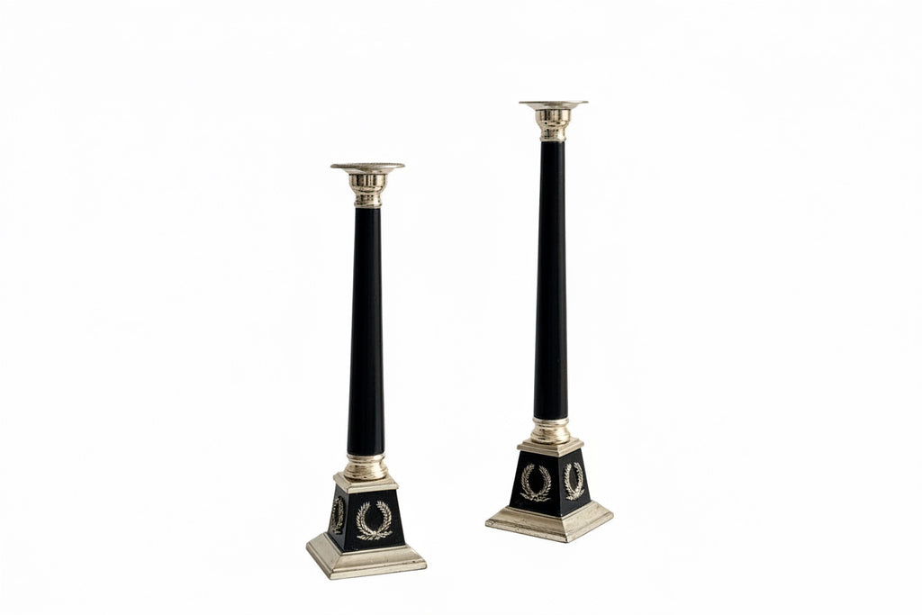 Vintage Bombay Black Candleholders – Pair