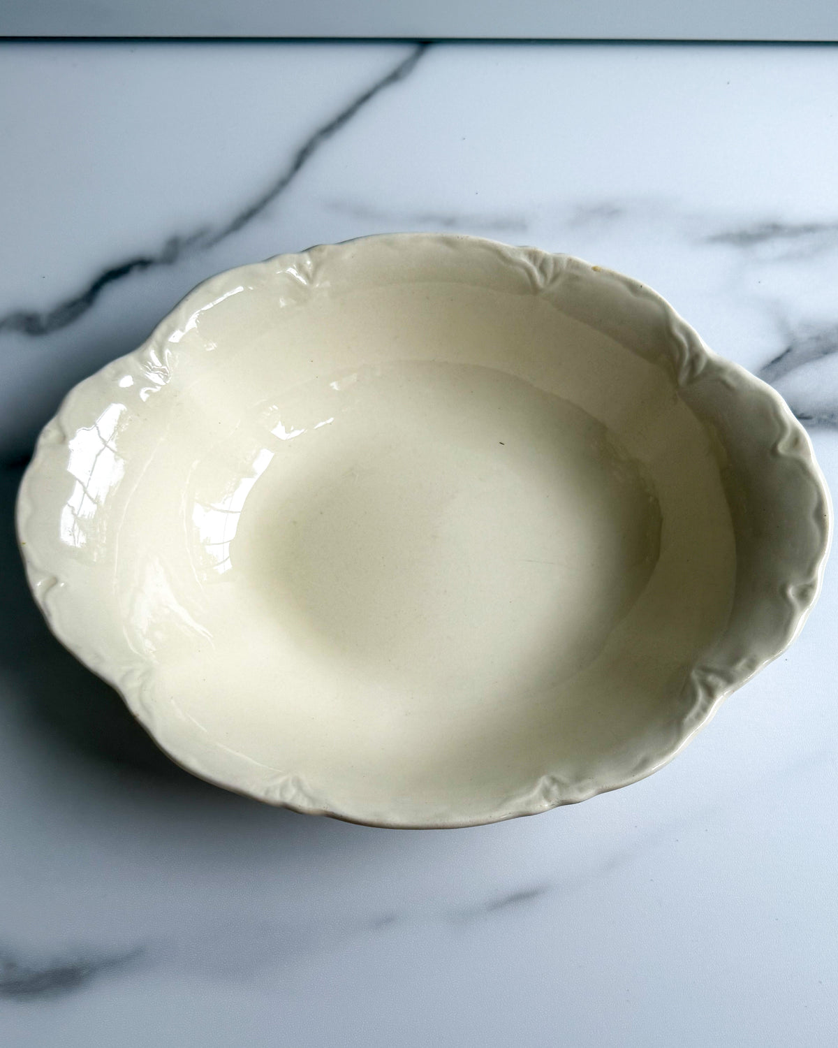 Vintage Homer Laughlin Ivory Serving Bowl Embossed Scalloped Rim Made in USA