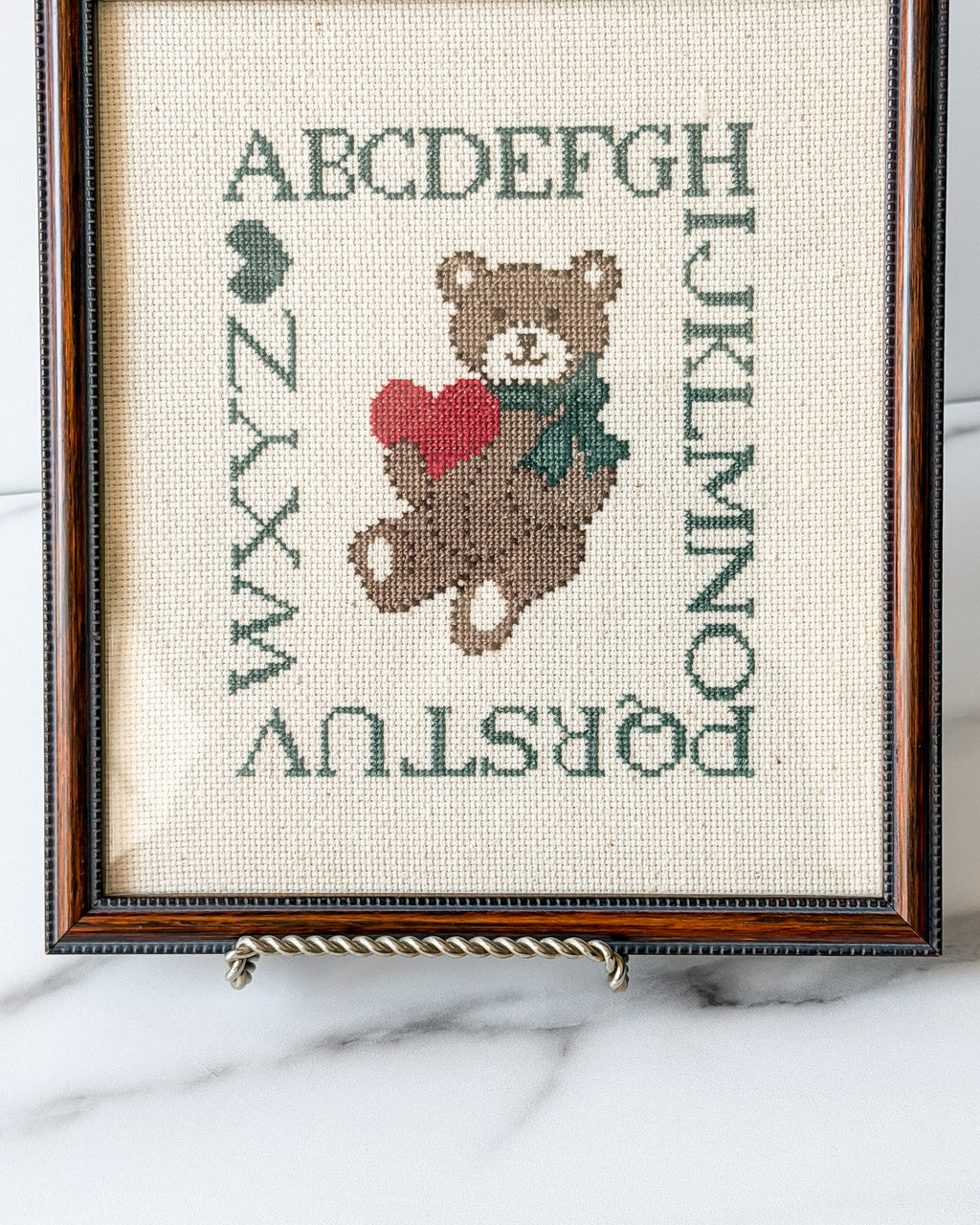 Vintage Teddy Bear Alphabet Cross Stitch Framed Nursery Wall Art