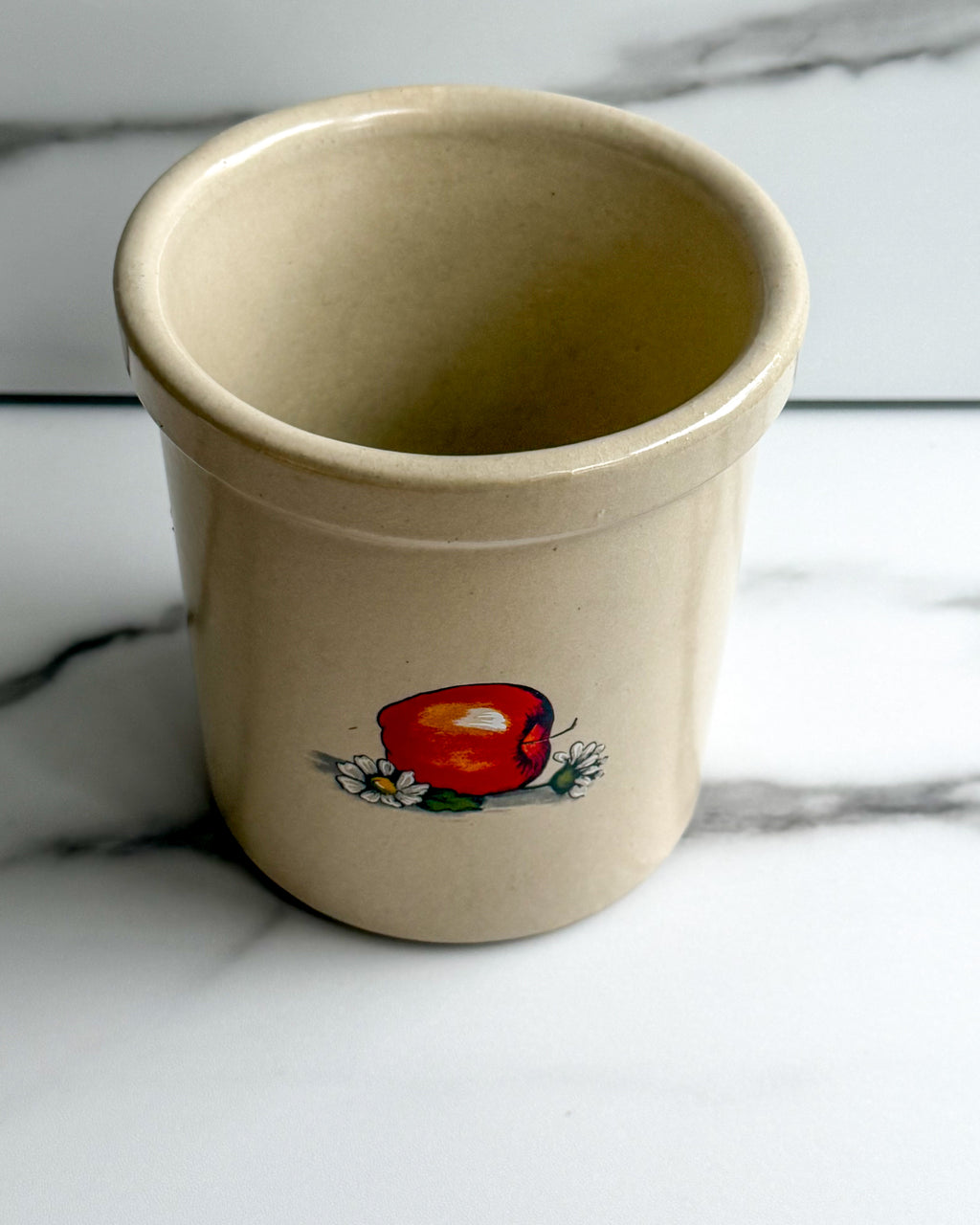 Vintage R.R.P. Co. Roseville Ohio Stoneware Crock Apple & Daisy Kitchen Utensil Holder
