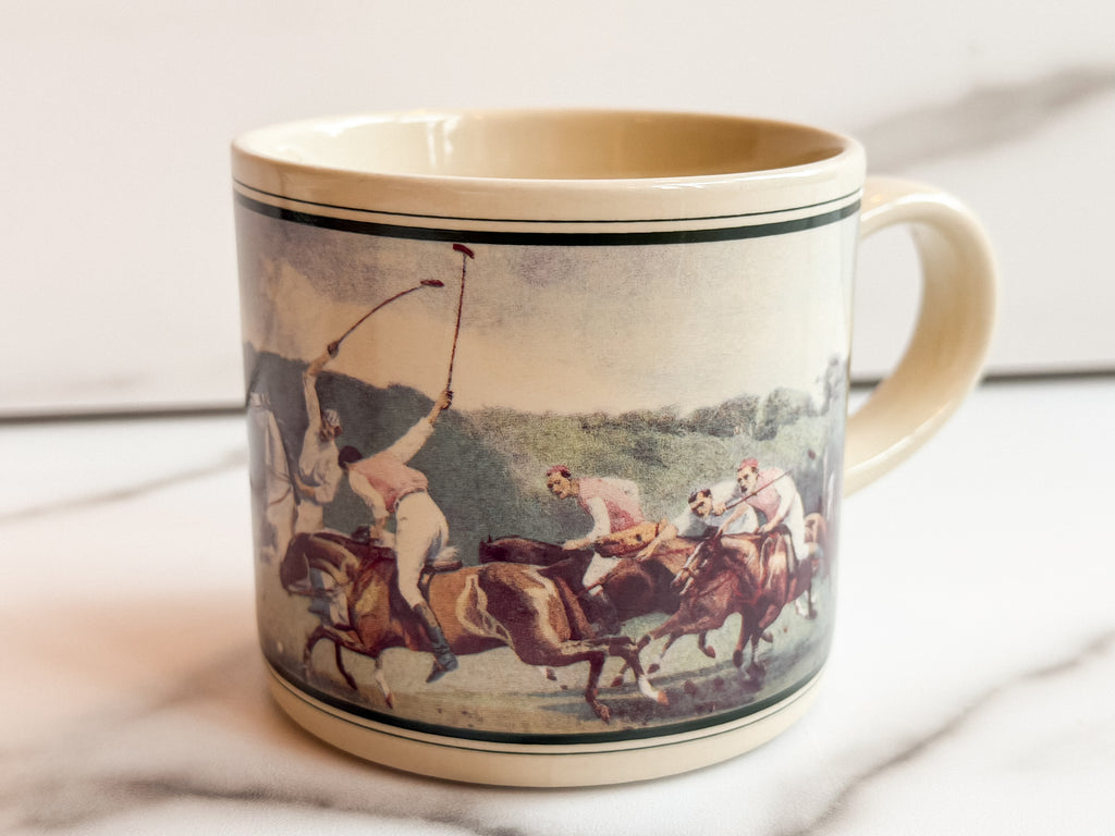 Vintage Polo Ralph Lauren Mug | Polo Players on Horseback | John Charles Dollman Artwork | Made in Japan Collectible Coffee Cup
