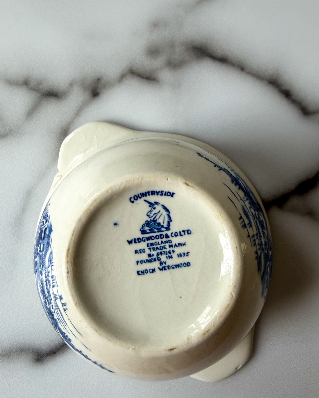 Vintage Enoch Wedgwood Countryside Blue & White Mini Pitcher & Bowl Set Made in England