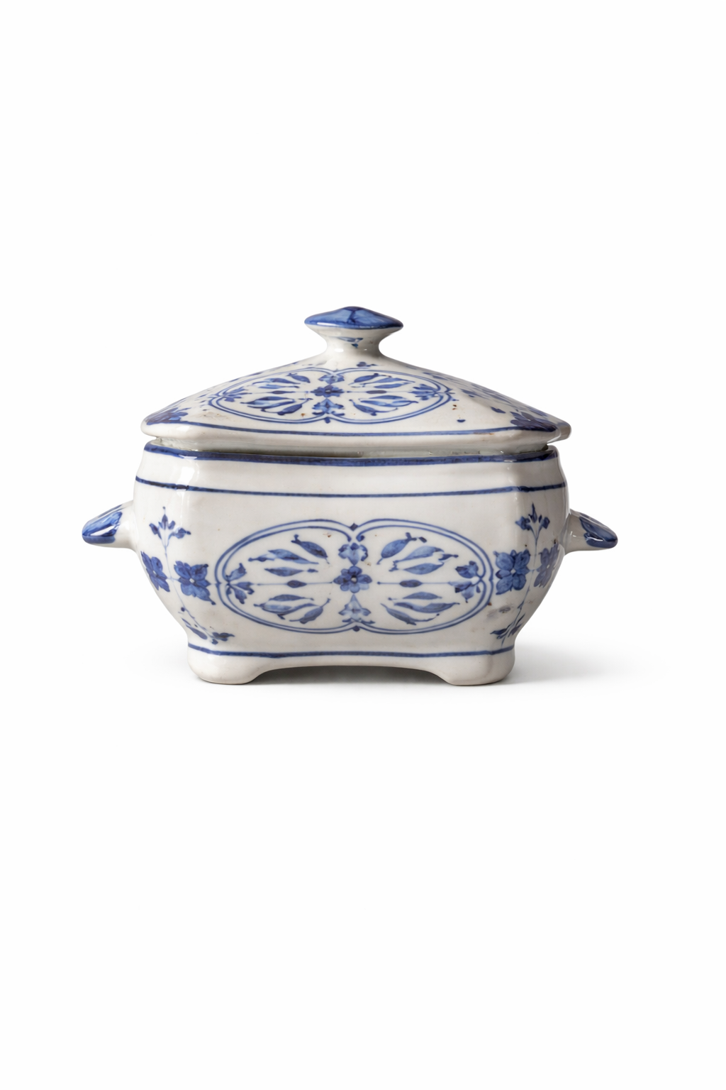 Vintage Blue & White Porcelain Covered Tureen with Lid