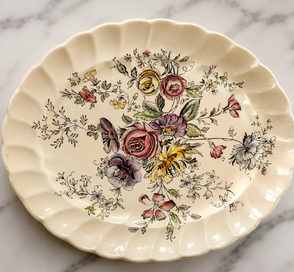 Johnson Bros. Sheraton Floral Oval Serving Platter Made in England Vintage Transferware