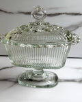Vintage Indiana Glass Covered Candy Dish Clear Glass Pedestal Compote with Lid