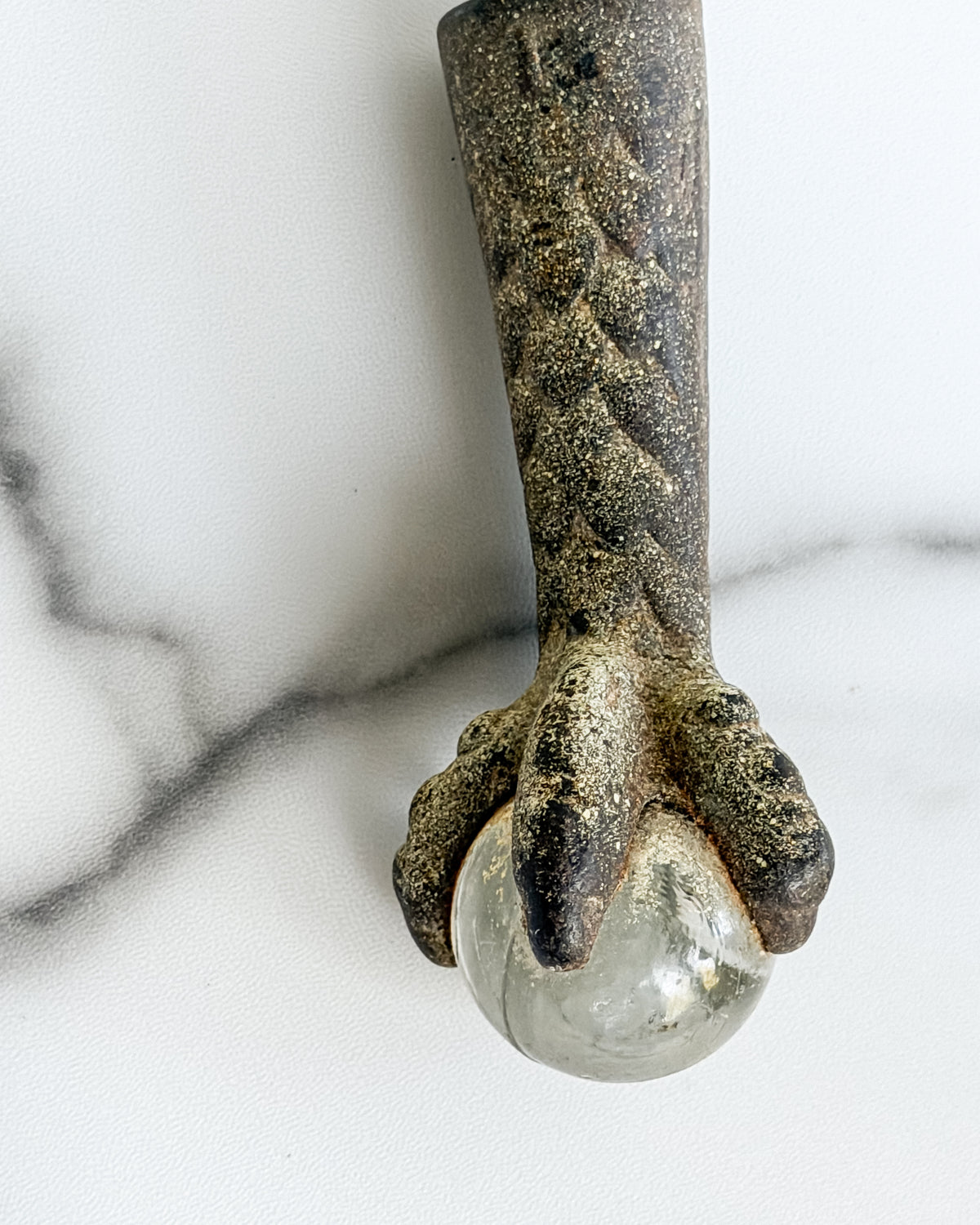 Antique Glass Ball & Claw Furniture Foot 4” Metal Talon Salvaged Furniture Hardware Architectural Salvage