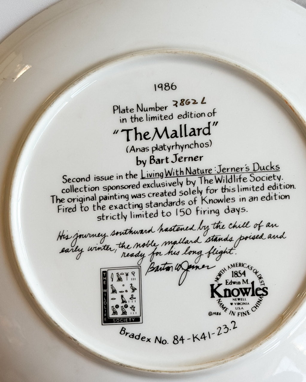 Vintage 1986 Knowles The Mallard Collector Plate by Bart Jerner Living With Nature Duck Series