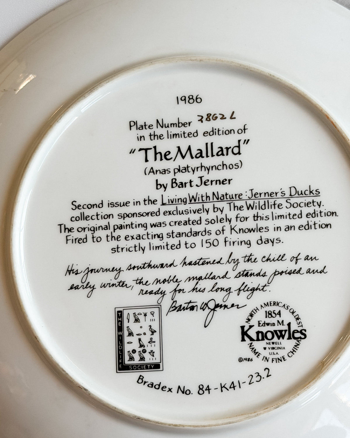 Vintage 1986 Knowles The Mallard Collector Plate by Bart Jerner Living With Nature Duck Series