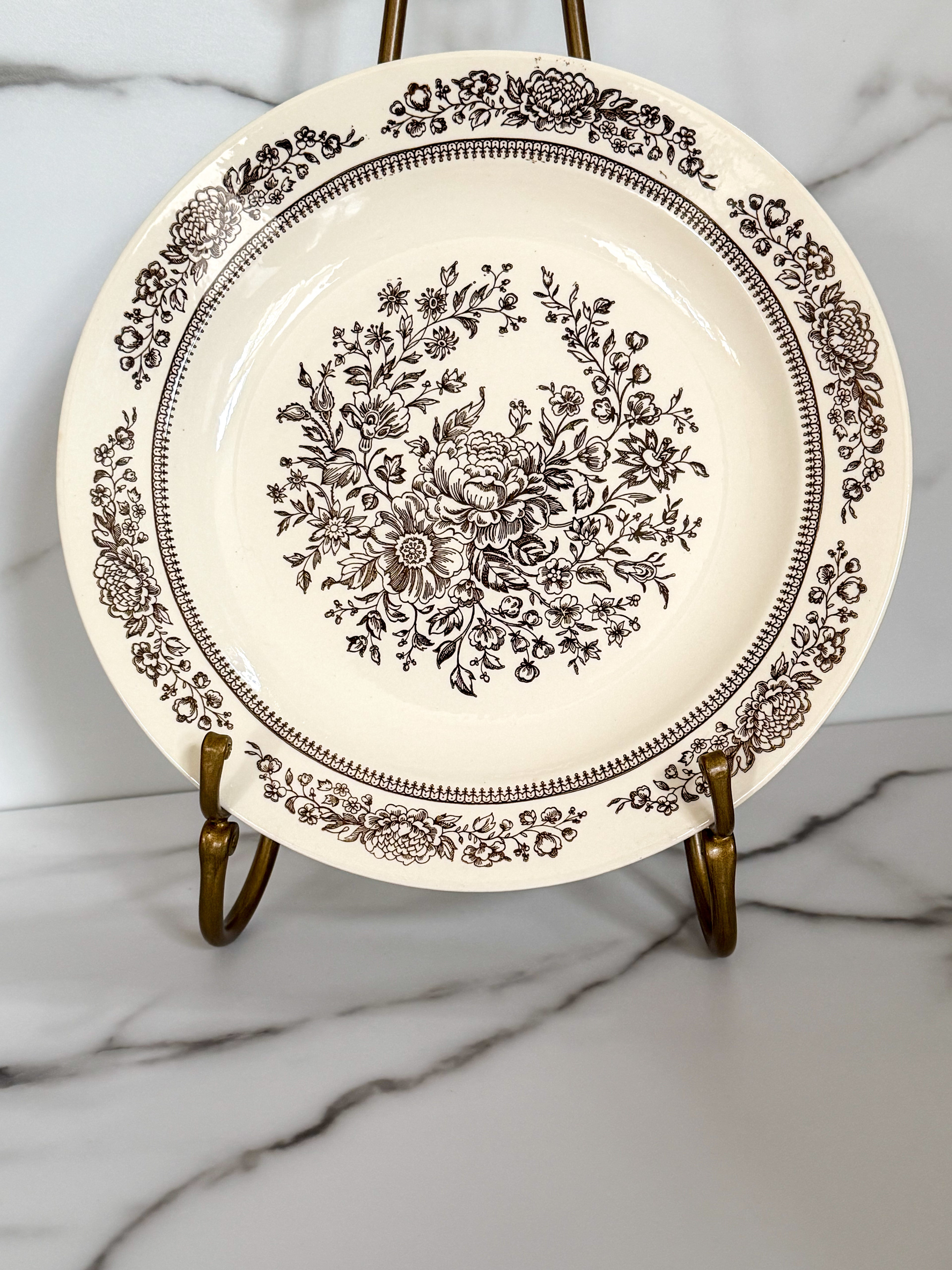 Vintage Royal China USA Sussex Brown Floral Dinner Plate 11.5” Ironstone Farmhouse Cottagecore  Plate
