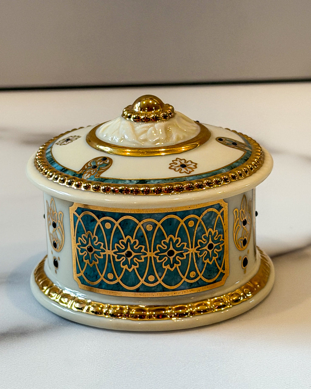 Lenox Majestic Royal Marble Lidded Trinket Box | Ivory, Blue & Gold Porcelain Keepsake Box