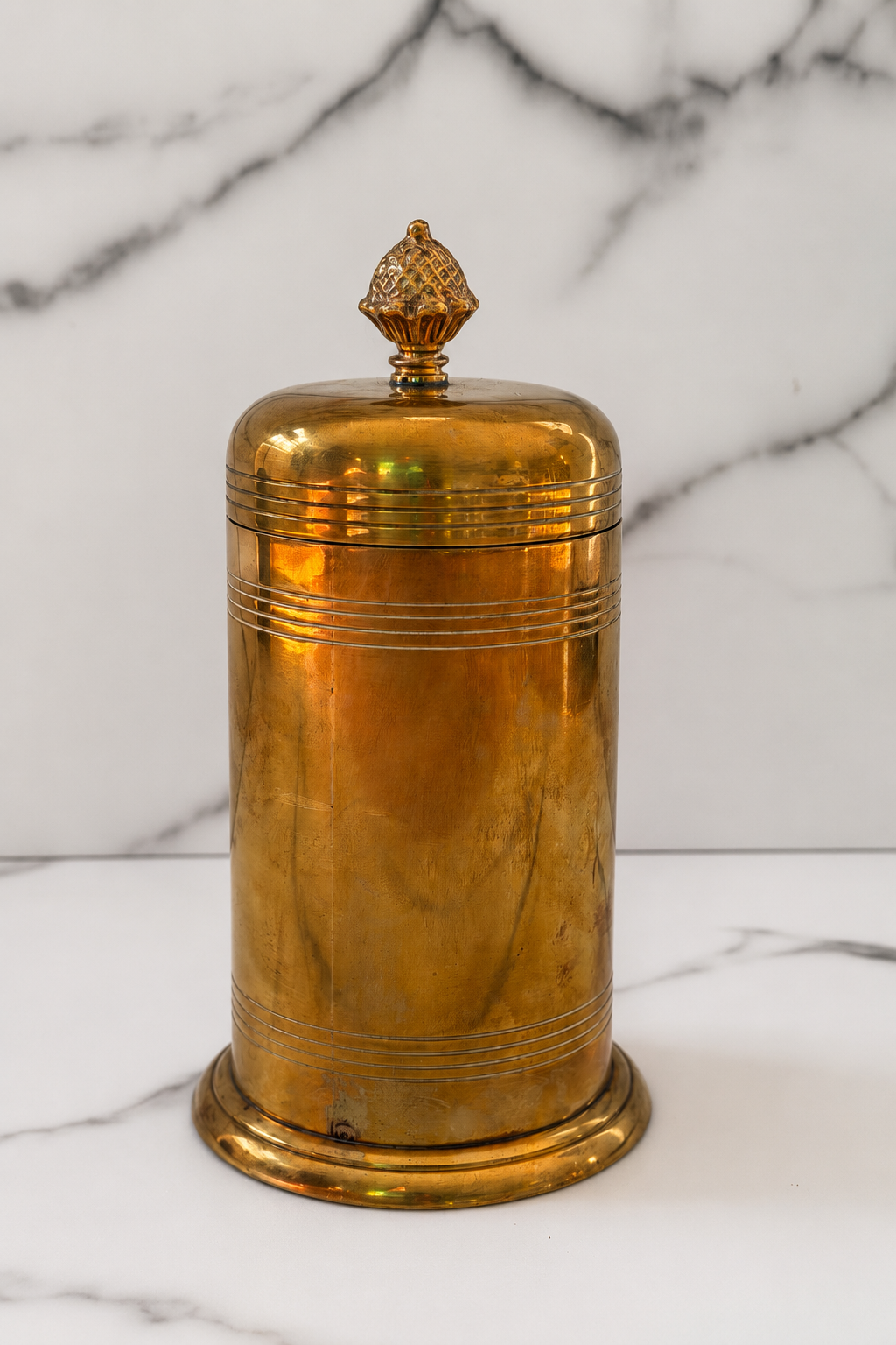 Vintage Brass Lidded Canister with Acorn Finial