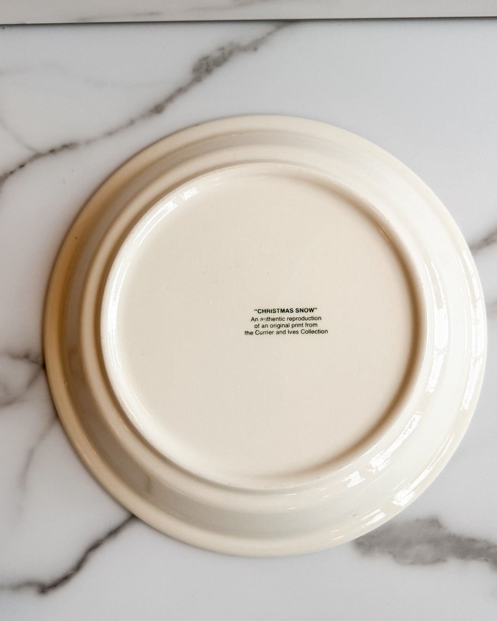 Vintage Currier & Ives “Christmas Snow” 10” Pie Plate Green & White