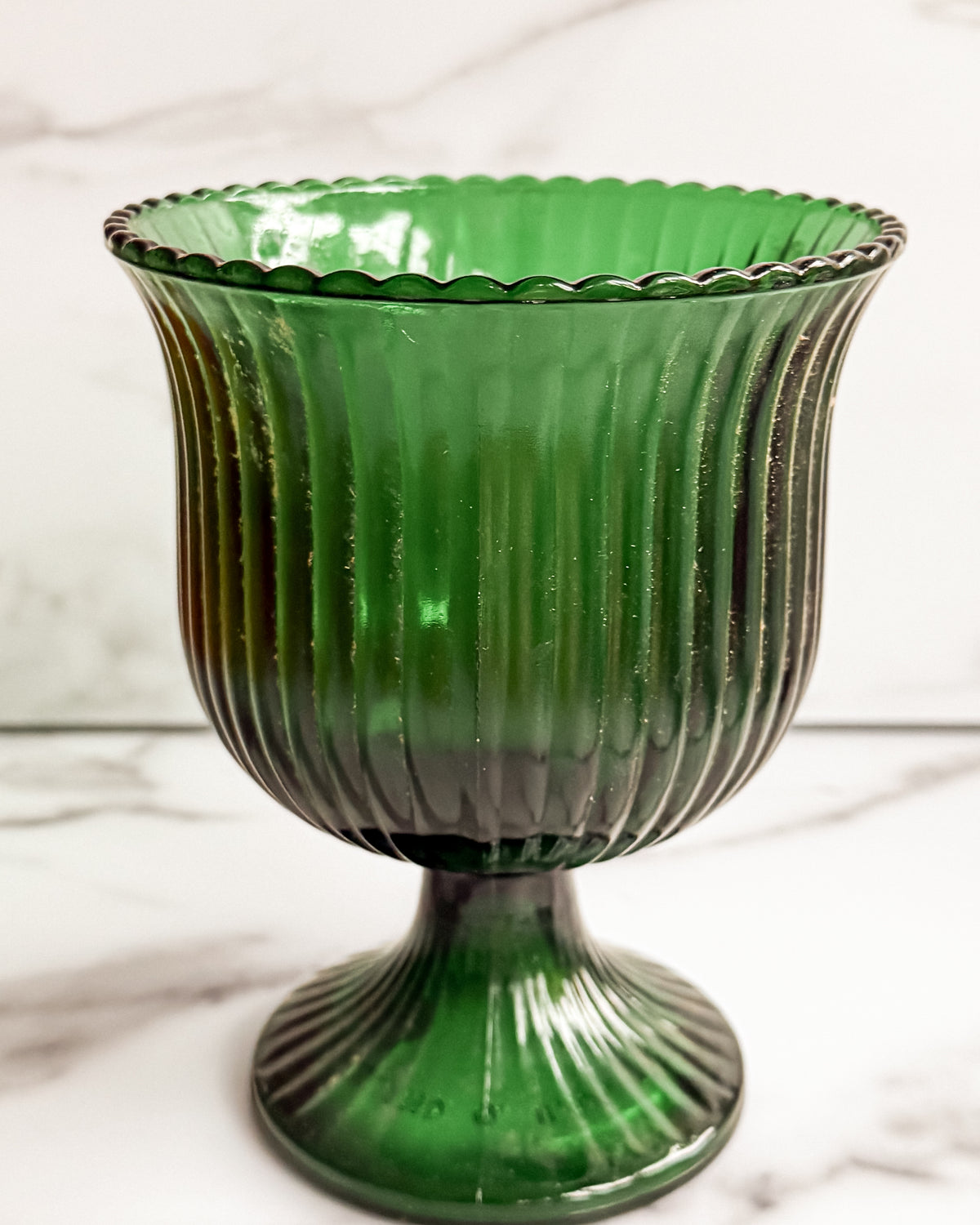 Vintage E.O. Brody Emerald Green Ribbed Pedestal Compote Vase M3000 Cleveland USA