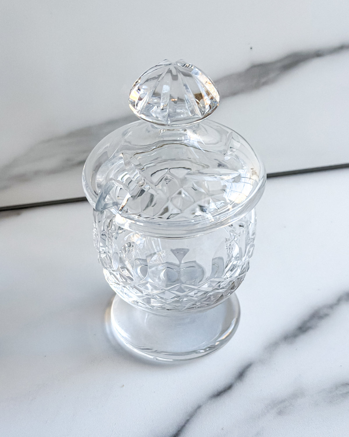 Small Vintage Cut Crystal Lidded Condiment Pot Pedestal Jar with Lid