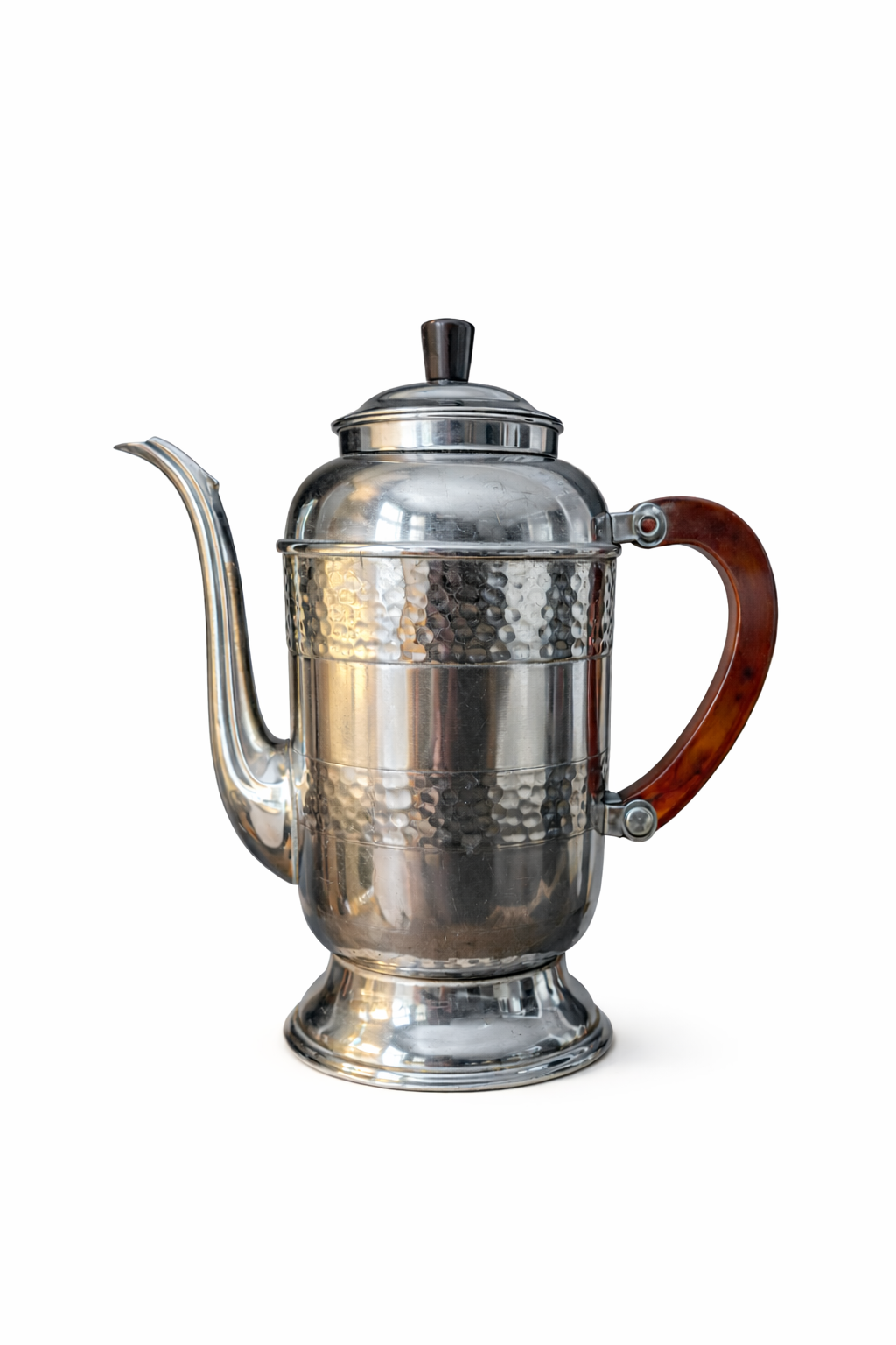 Art Deco Hammered Silverplate Tea Set with Amber Tortoiseshell Bakelite Handles – 3 Piece