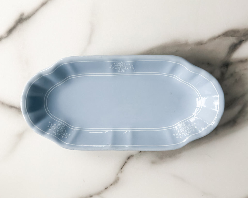Antique 1927 Bauscher Weiden Bavaria Blue Porcelain Relish Dish Arthur Schiller Chicago