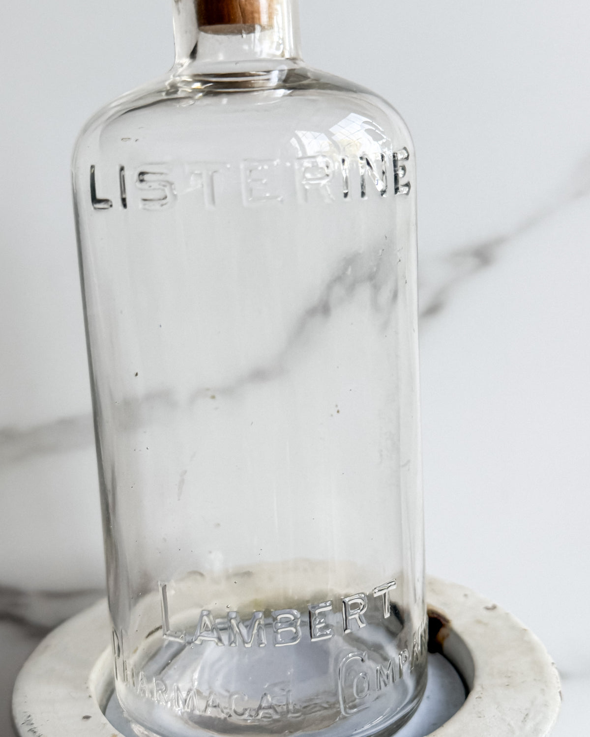 Antique Listerine Bottle Lambert Pharmacal Co Embossed Glass Apothecary Bottle with Cork