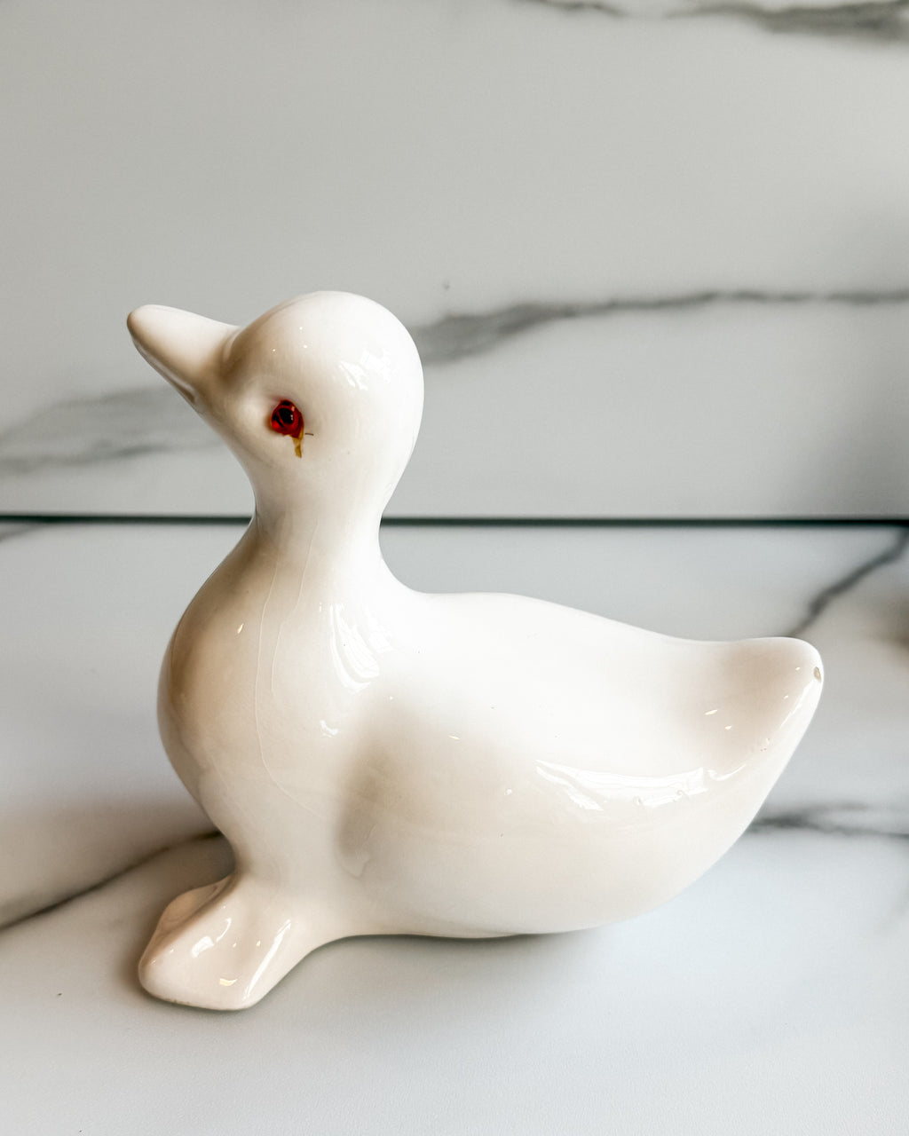 Vintage White Ceramic Duck Figurines with Red Eyes Set of 3