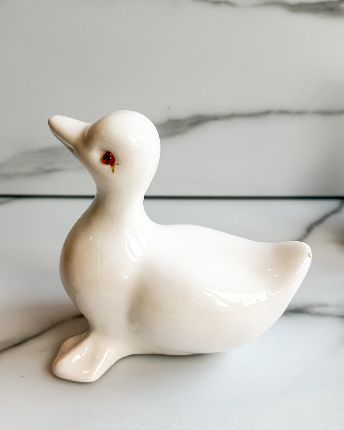 Vintage White Ceramic Duck Figurines with Red Eyes Set of 3