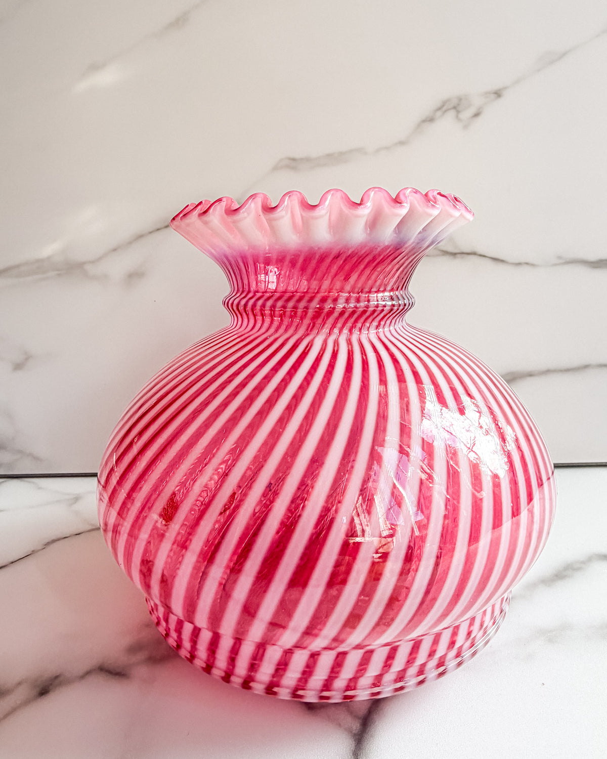 Fenton Cranberry Opal Spiral Optic 1950s Lamp Shade Style Vase