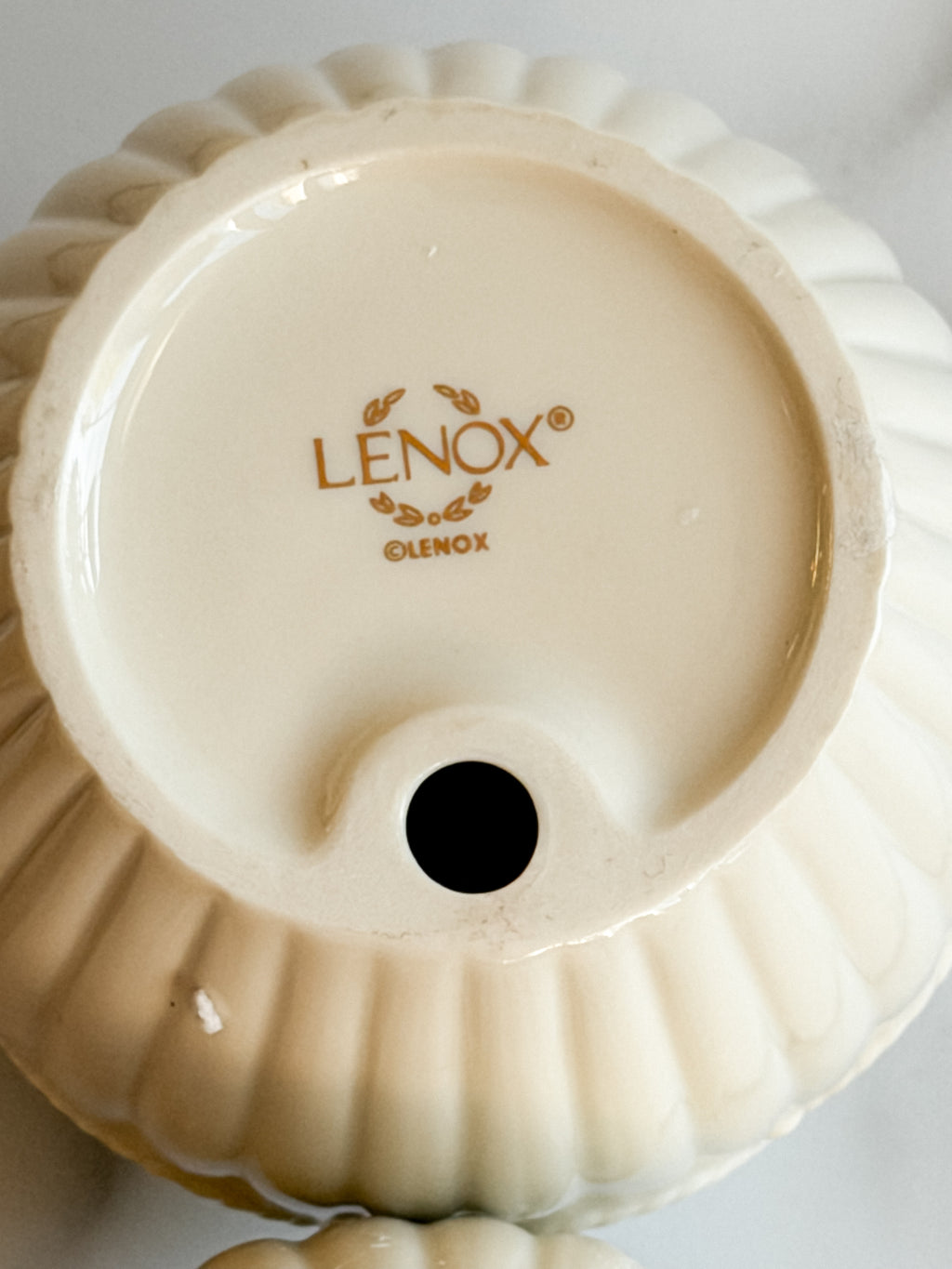 Lenox Ivory Porcelain Tea Light Lamps Set of 2 Ribbed Candle Holders with Raised Floral Scrollwork