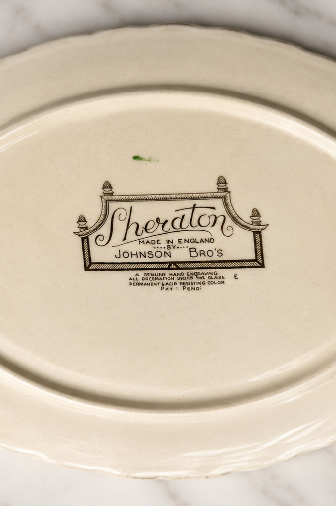 Johnson Bros. Sheraton Floral Oval Serving Platter Made in England Vintage Transferware
